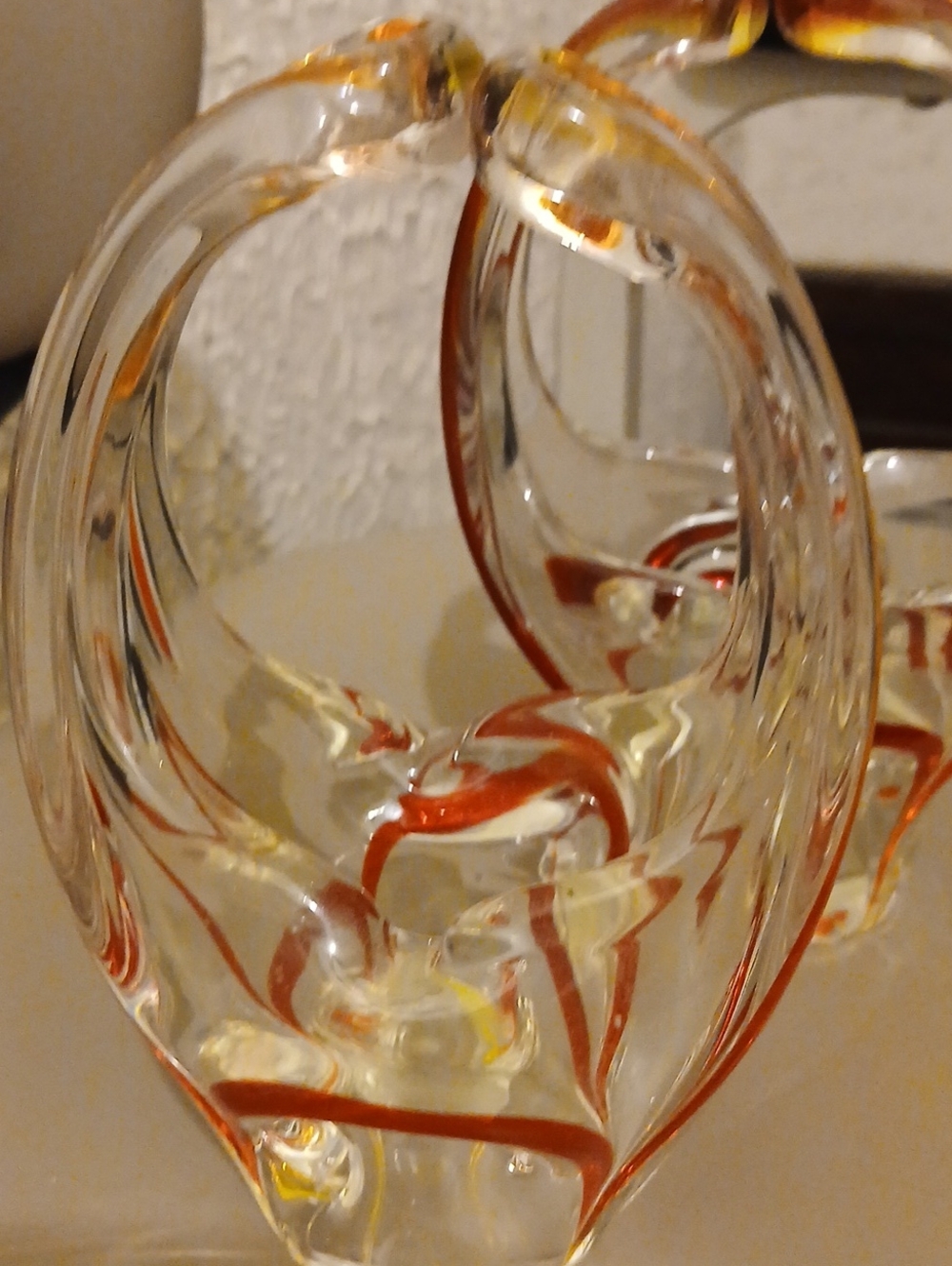 Murano RED/ ORANGE/ CLEAR MURANO GLASS BASKET VASE 7" TALL Excellent Condition